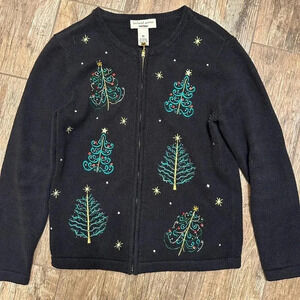 Béchamel petites Holiday Christmas tree embellished Black Cardigan petite small